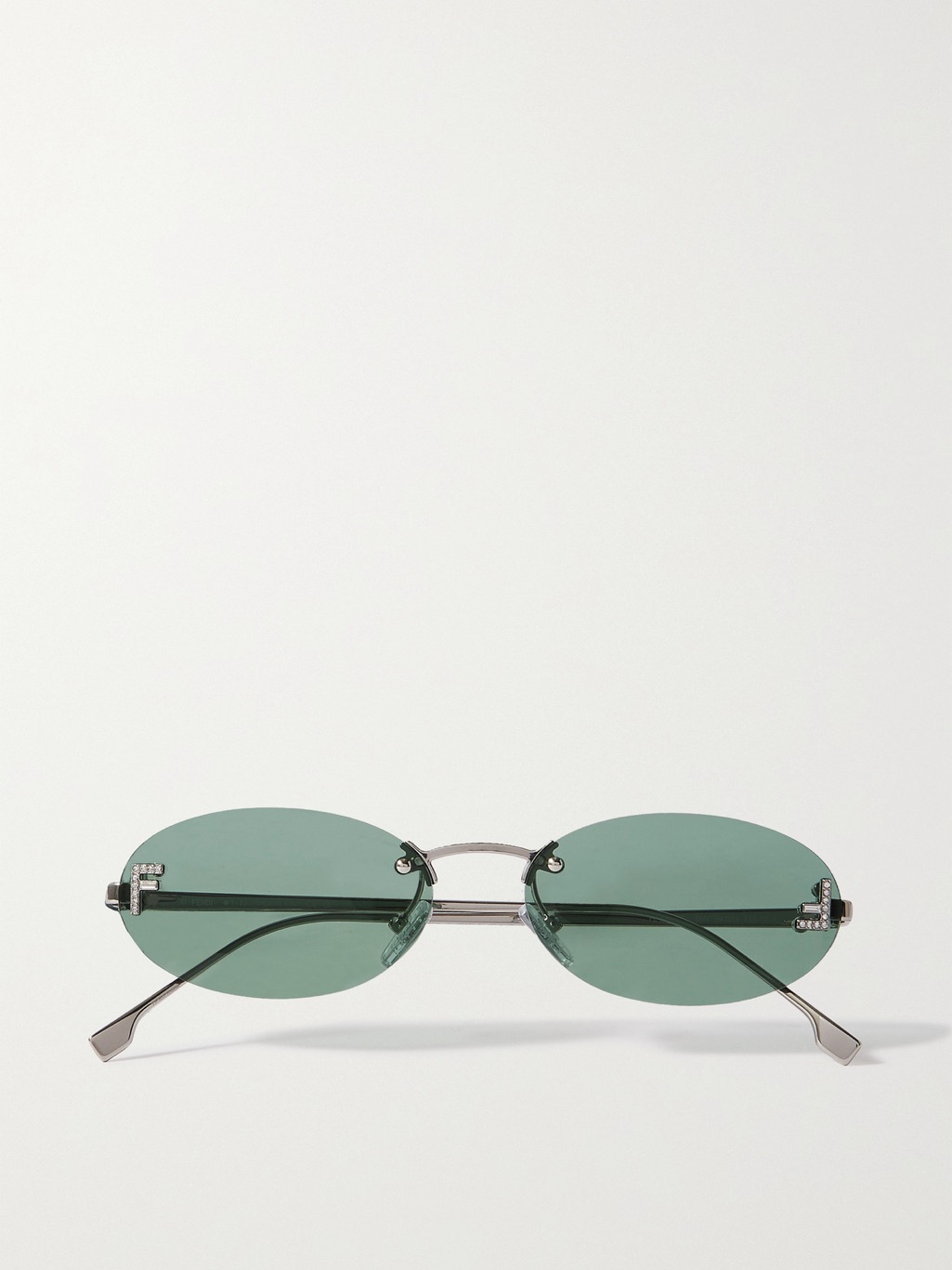 Fendi Silver-Tone Oval Sunglasses With Green Lenses